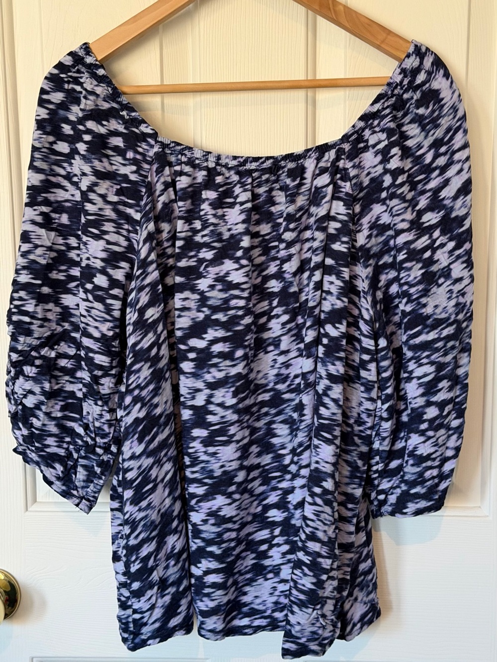 Terra & Sky Navy and Light Lavender Off-Shoulder Blouse - Picture 2 of 6